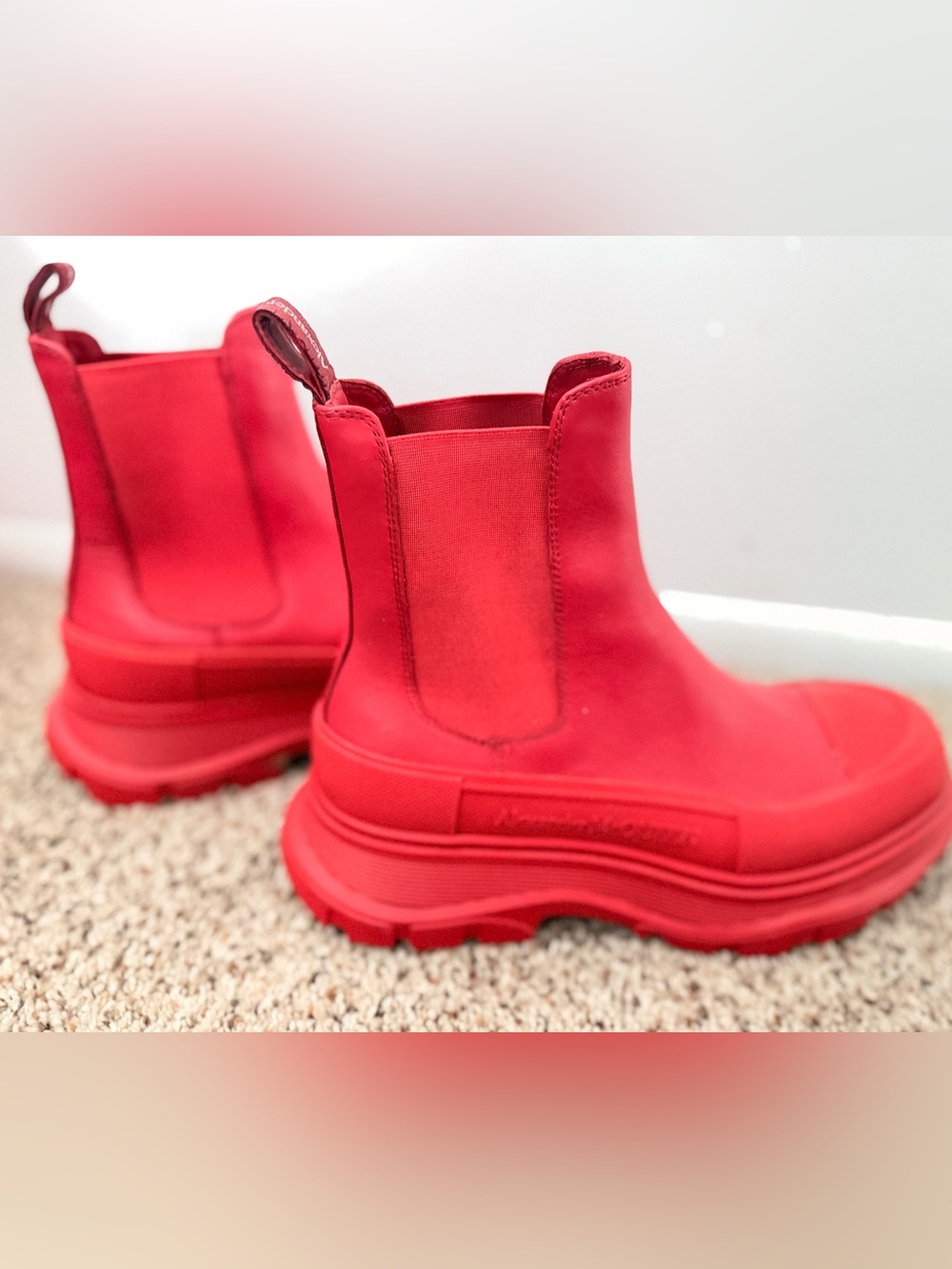 Alexander McQueen Red Chelsea Platform Boots
